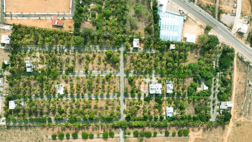 Aerial view of plotted development land near Nelamangala, West Bengaluru